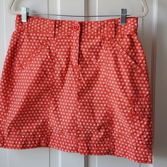 LANDS' END SKORT SKIRT WITH SHORTS ORANGE WHITE FLORAL COTTON BLEND SIZE 6 - Picture 1 of 6
